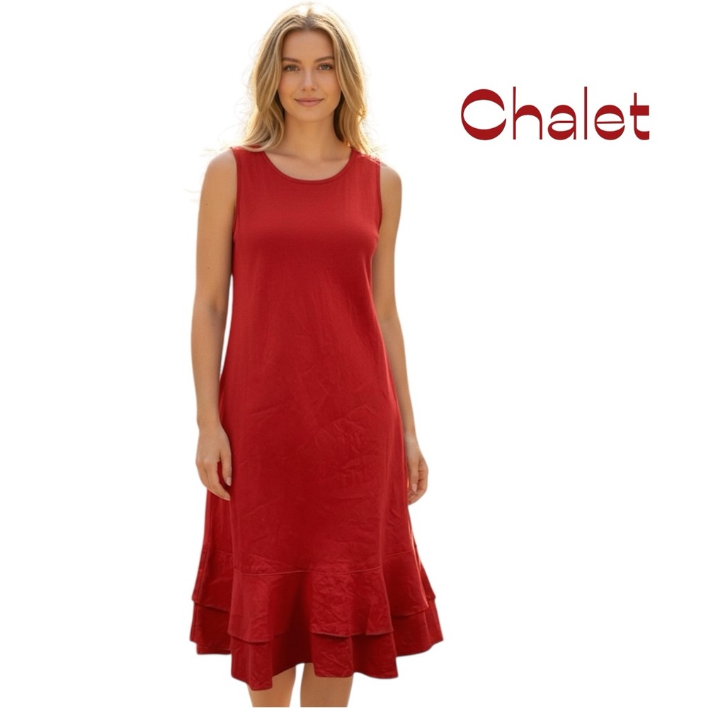 Chalet Orange Linen Sleeveless Ruffled Dress NWOT Size L